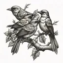3 birds on a branch and the fourth one flies away tattoo design idea