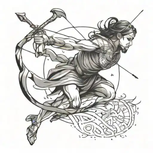 Minimalist tattoo, Sagittarius archer shooting, Scorpio zodiac tattoo design idea