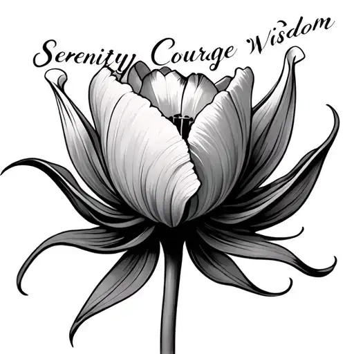 tulip flower outline with serenity courage wisdom written inside surrounded tattoo design idea