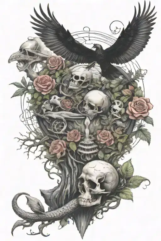 pyramideyeball,,dragon coil,roses,tree of life,waterfall,moon,whale,nasty,crow, snakes,earth,mushrooms,marijuana,skull tattoo design idea