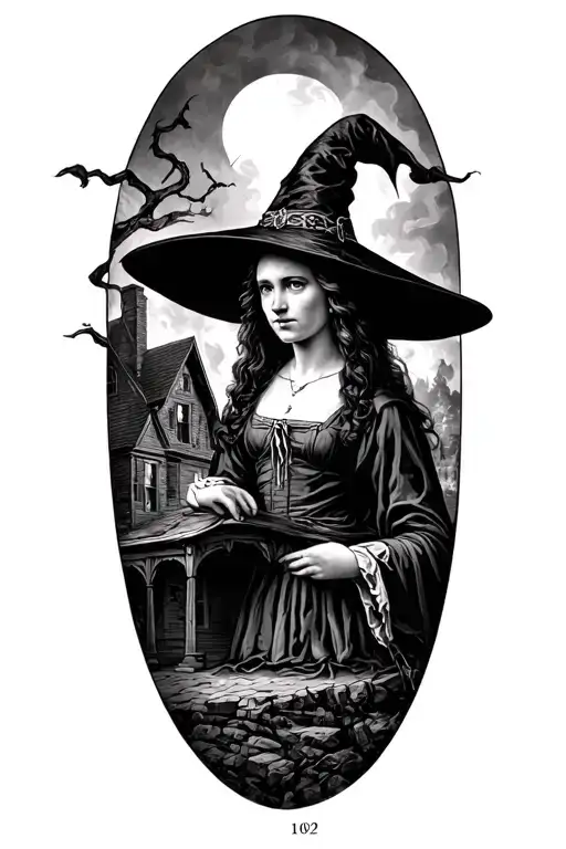 Salem, Massachusetts burning witch trials 1692 tattoo design idea