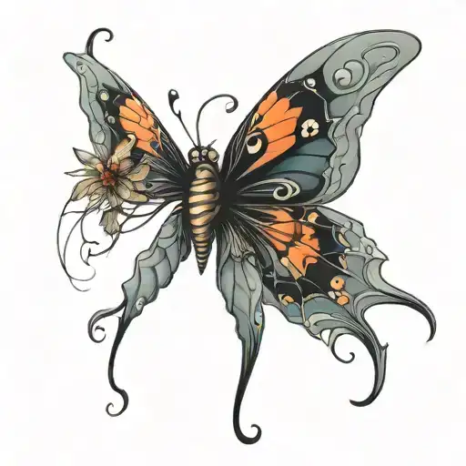 beauty of a butterfly with its more ominous side. Instead of colorful wings, the butterfly has claws, spider tattoo design idea