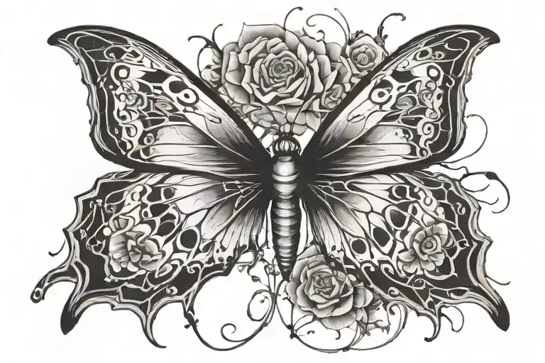 beauty of a butterfly with its more ominous side. Instead of colorful wings, the butterfly has claws, spider tattoo design idea