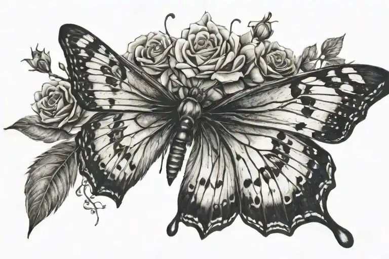 beauty of a butterfly with its more ominous side. Instead of colorful wings, the butterfly has claws, spider no roses   tattoo design idea