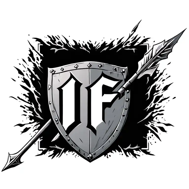 "IF" spartan shield and spear surrounded tattoo design idea