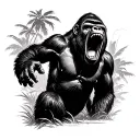 gorilla screaming with jungle back ground blank tattoo design idea