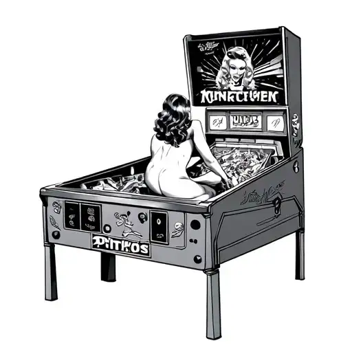 pinup playing a pinball machine tattoo design idea