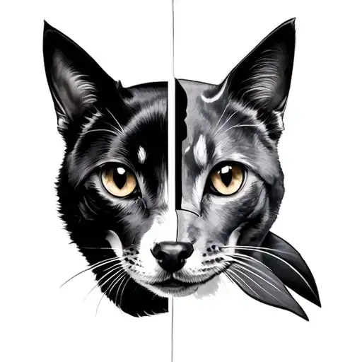 Dolpin Behind half face dog half face cat tattoo design idea