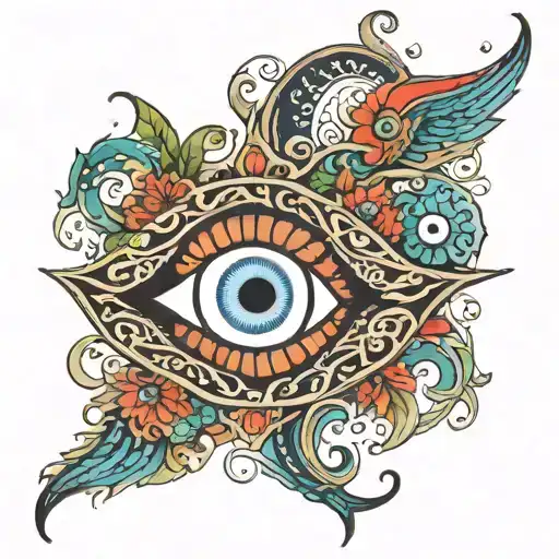 Nazar evil eye as a love heart with tanrının hediyesi writen in the middle linked to Lara-şerife by infinity symbol tattoo design idea