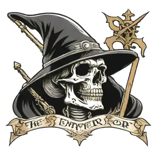 the emperor tarot card, skull, wands tattoo design idea