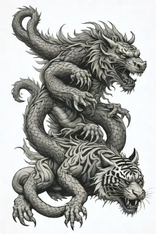 dragon and tiger fighting tattoo design idea