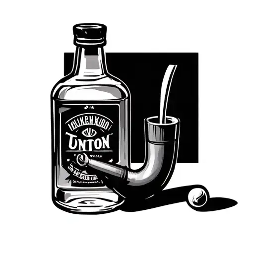 alcohol bottle and a drug pipe crossed tattoo design idea
