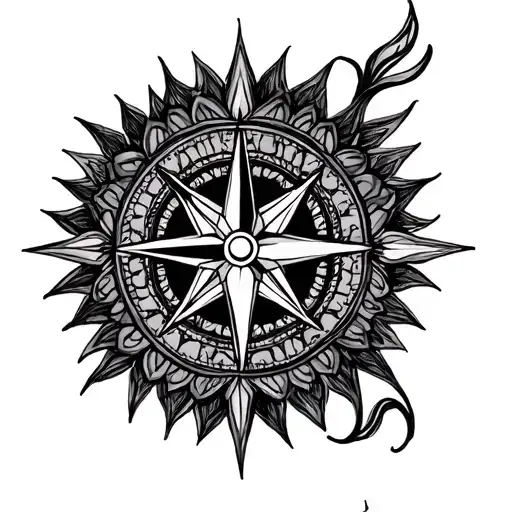 mandala with compass tattoo design idea