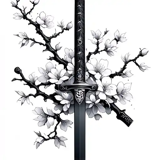 Samurai Sword With Cherry Blossom tattoo design idea