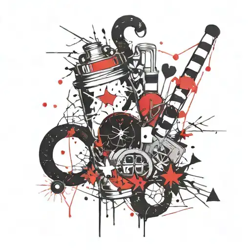 A constellation of love-themed symbols intertwined with pharmacy tools tattoo design idea