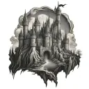 dark fantasy castle tattoo design idea