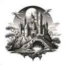 dark fantasy castle tattoo design idea