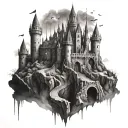 dark fantasy castle tattoo design idea