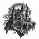 dark fantasy castle tattoo design idea