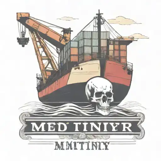 Container Ship with a crane behind and a skull and anchor  tattoo design idea
