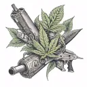 weed leaf money guns tattoo design idea