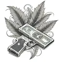 weed leaf money guns tattoo design idea