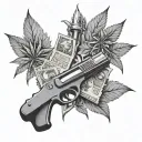 weed leaf money guns tattoo design idea