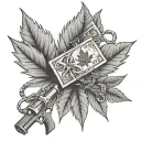 weed leaf money guns tattoo design idea