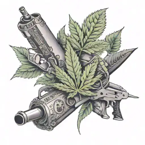 weed leaf money guns tattoo design idea