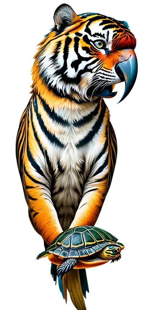 tiger, parrot, turtle tattoo design idea