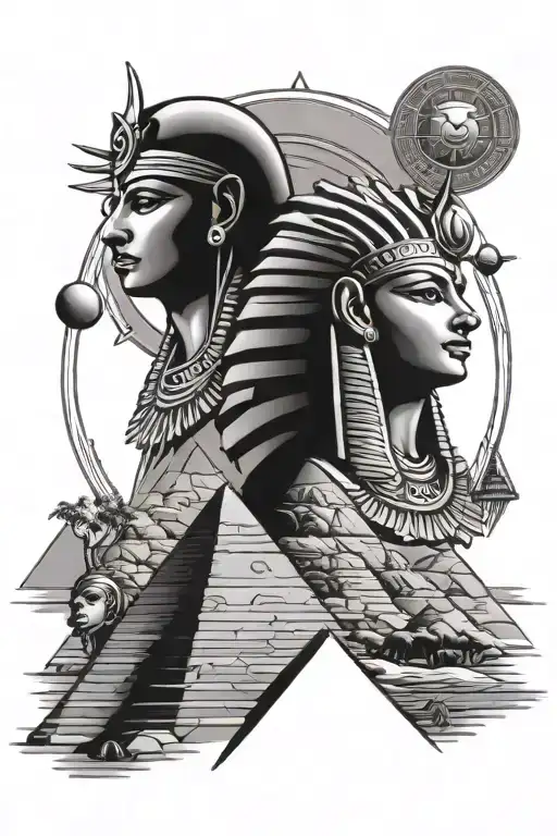 Egyptian pyramids sun moon and Egyptian gods tattoo design idea