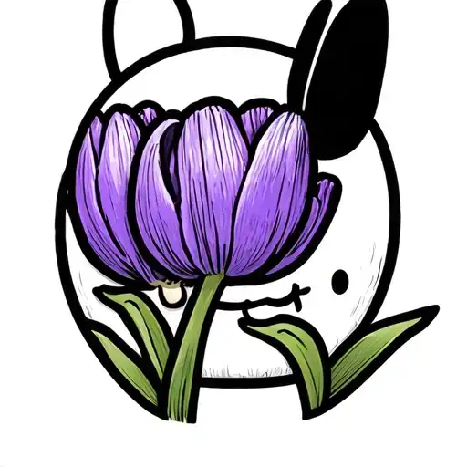 Miffy with tulip hanging her purple puffed up face tattoo design idea