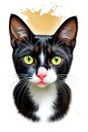 Male, Black and white cat, green eyes, pink nose, memorial tattoo design idea