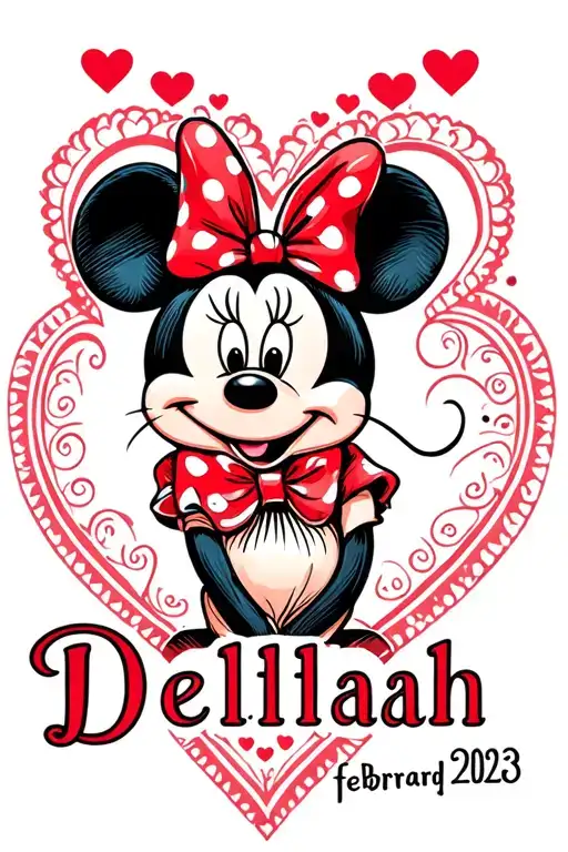 "Delilah feb. 2nd 2023" mini mouse heart shaped tattoo design idea