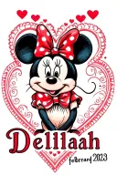 "Delilah feb. 2nd 2023" mini mouse heart shaped tattoo design idea