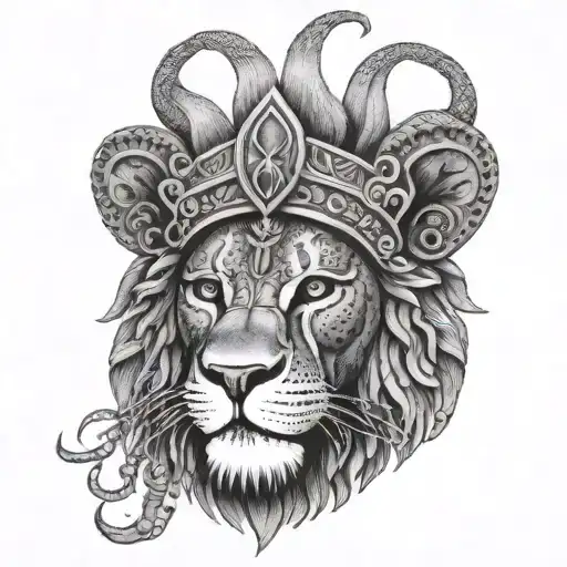 Lion of Judah wearing a traditional Puerto Rican vejigante mask tattoo design idea
