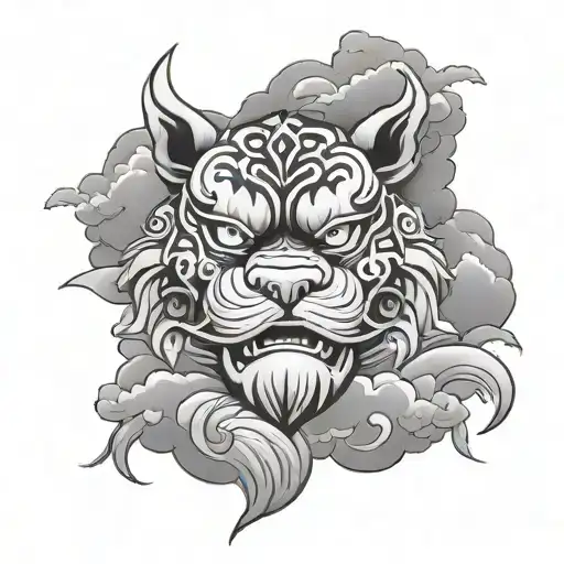 fu dog face,clouds tattoo design idea