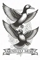 flying duck and Memento mori text tattoo design idea