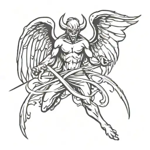 Demon kills angel tattoo design idea