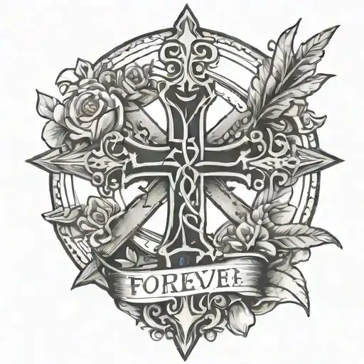 Cross saying obtain forever peace on throat tattoo tattoo design idea
