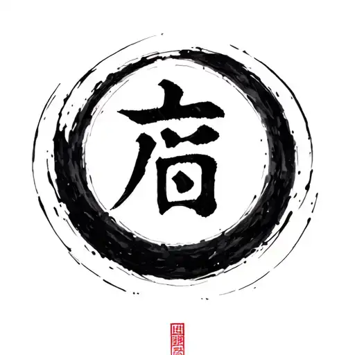 Japanese kanji for love inside an incomplete enso circle tattoo design idea
