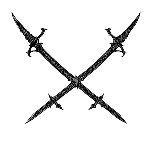 dark fantasy warrior with small amount of details with two swords tattoo design idea