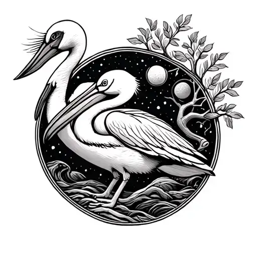 breastfeeding and motherhood and pelican and tree of life and universe tattoo design idea