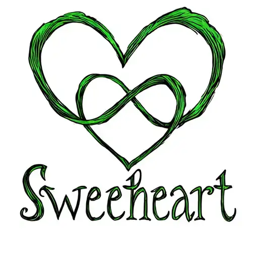 word sweetheart with a infinity sign and a green heart tattoo design idea