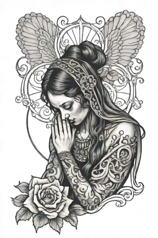 woman praying shedding 1 tear  tattoo design idea