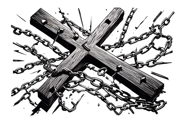 chain being broken by the cross tattoo design idea