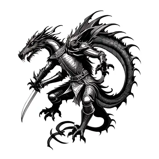 knight killing a dragon  tattoo design idea