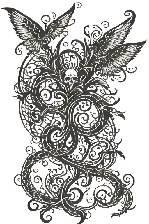 poison tree with vamp wings surrounded tattoo design idea