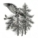 pinetrees and birds  tattoo design idea