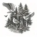 pinetrees and birds  tattoo design idea